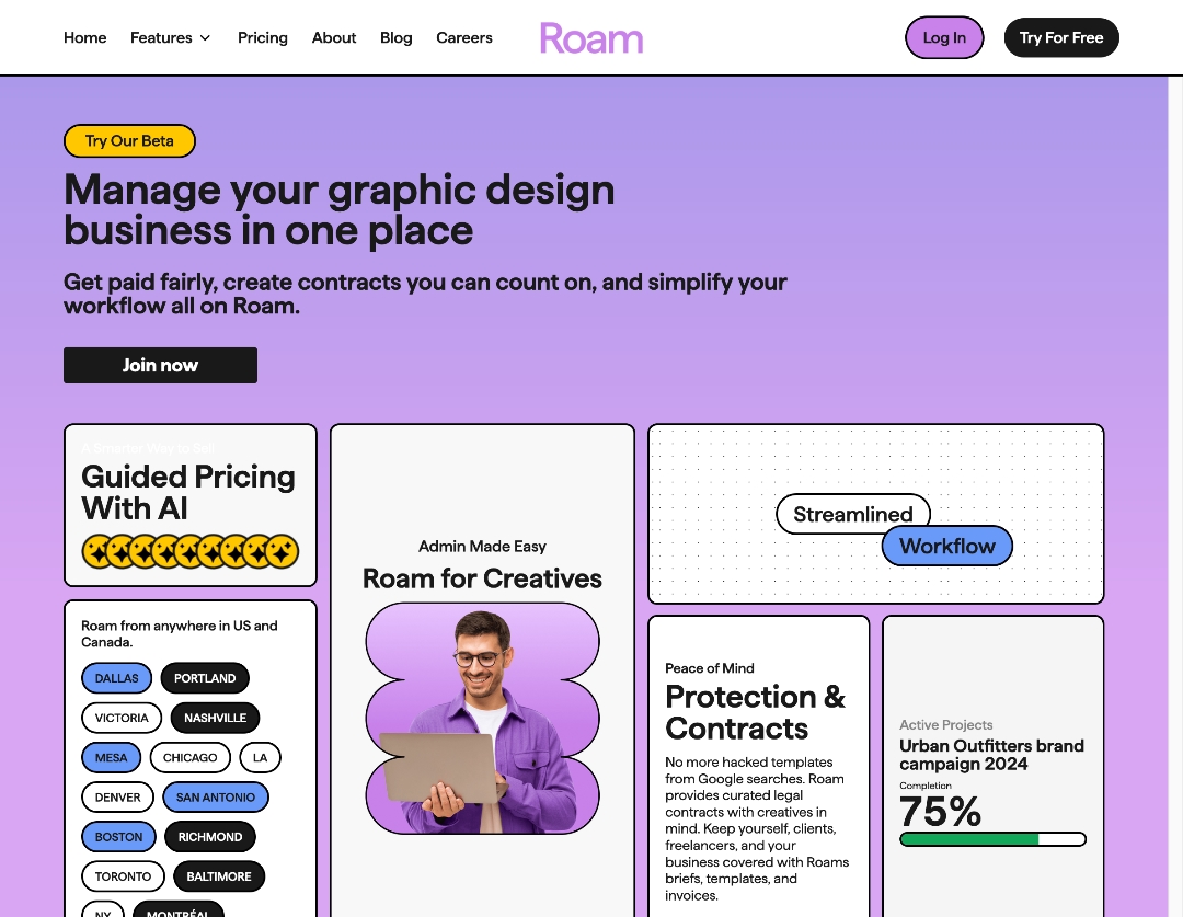 screenshot of roam homepage